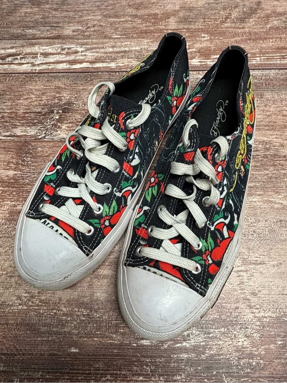 Ed Hardy Black Canvas Tattoo Sneaker Shoe Low Top Skull Grunge Streetwear Y2K 9